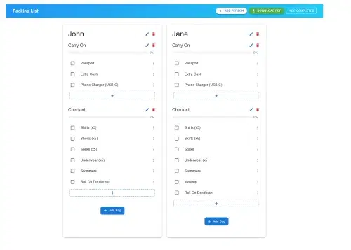 Smart packing list interface
