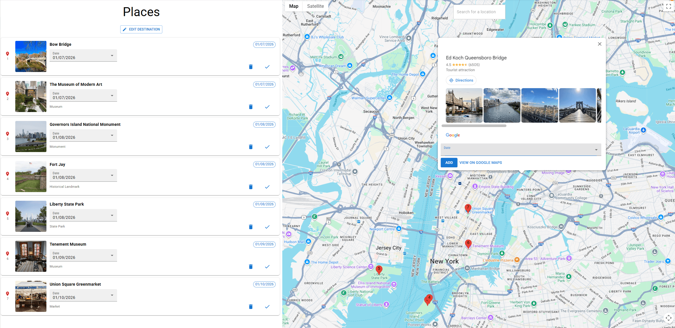 TrekkinAround Visual Trip Planner Interface